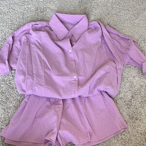 Purple Button-Up Shirt and Shorts Set